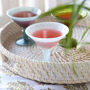 <b>White</b> Washed Color Rattan Round Tray with Handle, Crafted in Vietnam - Product Image 2