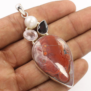 Nueva ágata de encaje loco Natural y otras piedras preciosas Plata de Ley 925 bonito bisel ajuste colgante joyería fina de alta calidad - Product Image 1