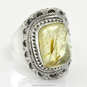 Diseñador hecho a mano 925 plata esterlina oro rutilo piedra preciosa anillo bisel ajuste estilo lindo para boda fiesta aniversario - Product Image 1