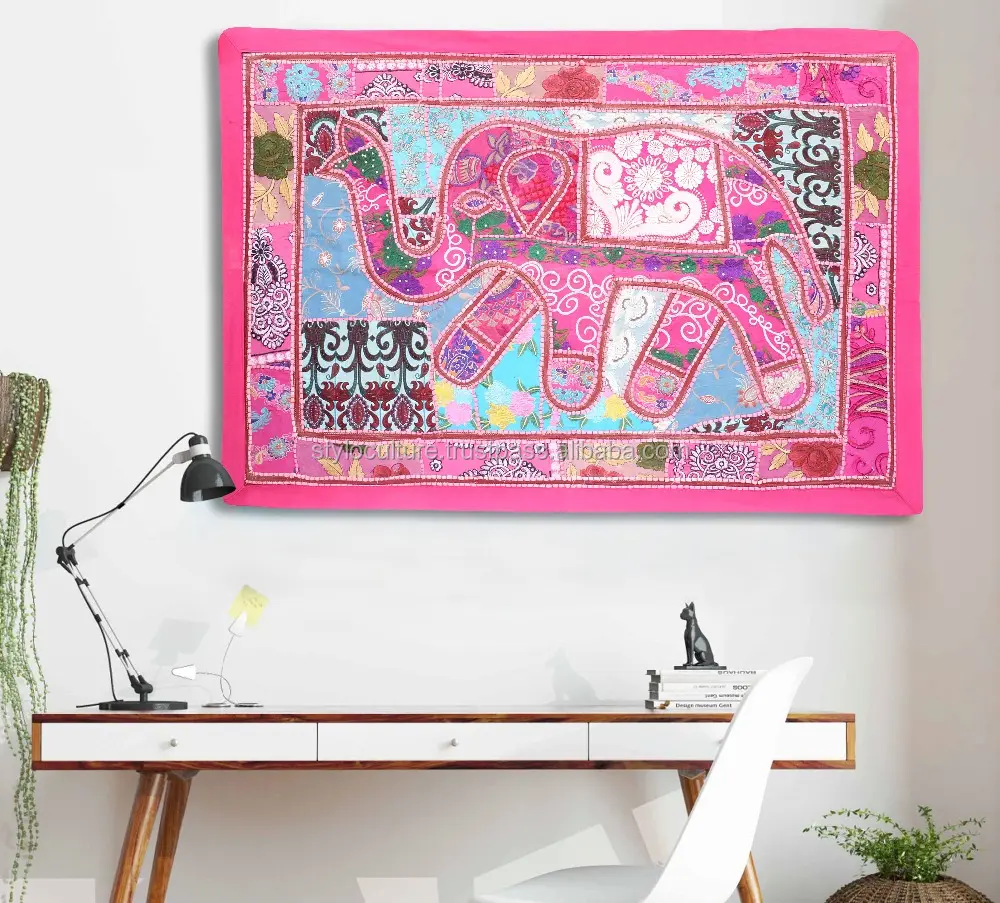 Attractive Elephant Indian Home Decor Wall Hanging Tapestry Embroidered Mirror Patchwork Wall Tapestry