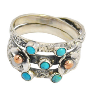 Anillo de piedra turquesa de Plata de Ley 925 de dos tonos naturales, joyería de moda hecha a mano, proveedor y exportador de anillos Eternity Vermeil - Product Image 2