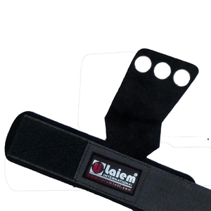 Poignées de gymnastique en cuir 3 trous poignées pour tractions haltérophilie et sports et divertissement couleur personnalisée - Product Image 2