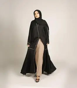 Siyah renk abaya sıcak satış tasarım 2020 olabilir giyim herhangi bir sezon tamamen özelleştirilmiş burka ön ile açık AJM ticaret evi