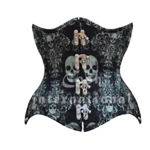 Cosh Internacional Respirável Underbust Steelboned Cintura Treinamento Digital Impresso Sublimated Crânio Espartilho Com Frente Swing Fecho