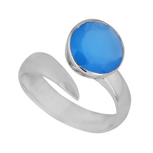 Anillo de Plata de Ley 925 sólida con piedras preciosas de Calcedonia azul genuina, joyería hecha a mano para mujer, proveedor mayorista, CASA DE PLATA - Product Image 1