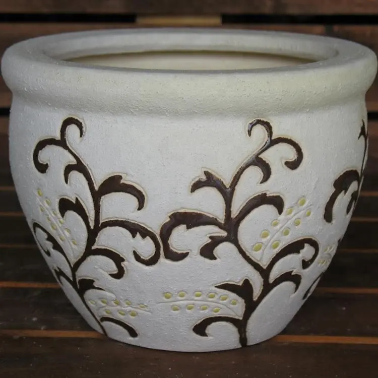 Saigon Desain Pot Keramik Pola dan Latar Belakang Putih, Pot Tembikar, Pot Tanah Liat