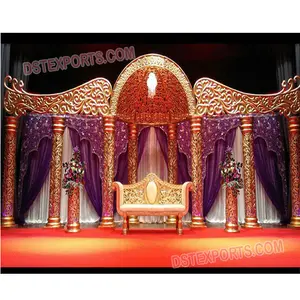 Grand Golden Mandap Stage พิธีแต่งงานสีทอง Mandap พิธีแต่งงานของชาวฮินดู