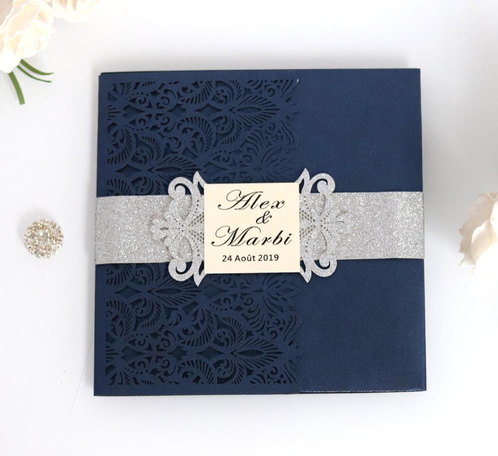 Пригласительная открытка, свадебная Синяя лазерная вырезка, свадебная пригласительная открытка