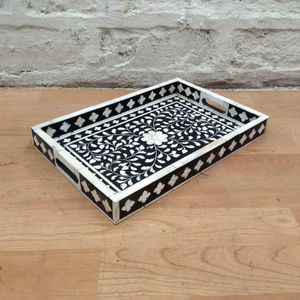 Plateau de service écologique en incrustation d'os avec design en zigzag Style traditionnel pour l'extérieur - Product Image 1