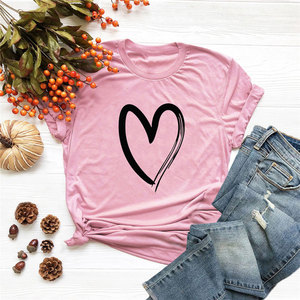 Camiseta con estampado de corazón para mujer, Blusa de algodón de manga corta con cuello redondo en tallas grandes S-5XL, Tops informales, ropa para mujer 100% - Product Image 3