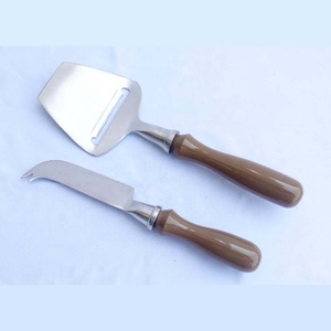 Espátula y cuchillo para queso con mango de resina, logo personalizado marrón, acero inoxidable, cuchillo para pastel de oro rosa para boda - Product Image 1