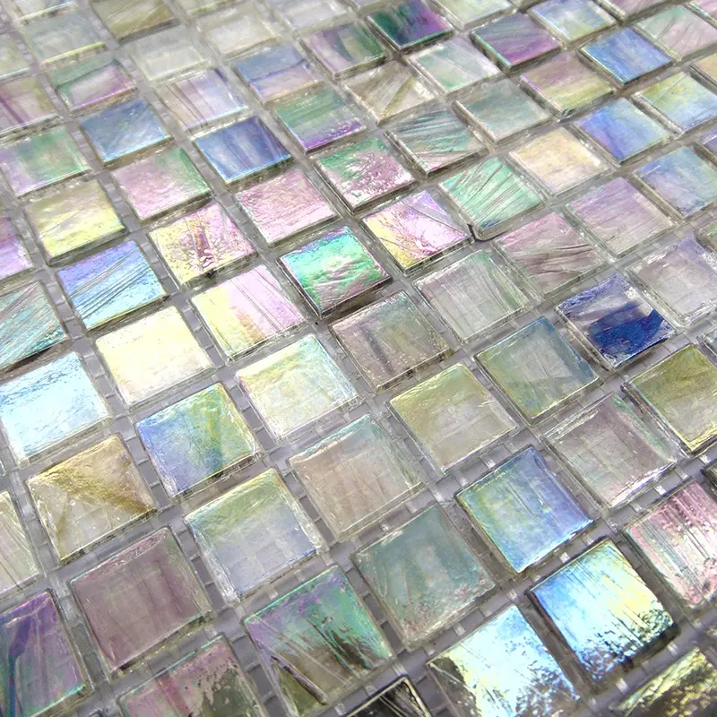 Telha de vidro mosaico de cristal iridescente, decorativa de parede de 6mm