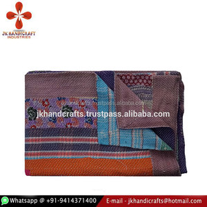Sari Patchwork Ethnic Kantha Blanket Indian Twin Size Kantha Quilt - Product Image 2