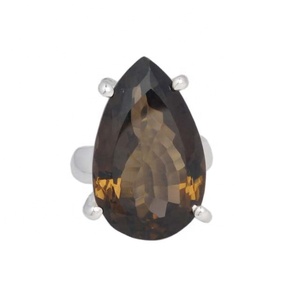 Anillo de Plata de Ley 925 con diseño personalizado de cuarzo ahumado, joyería de boda hecha a mano de proveedor de confianza - Product Image 2