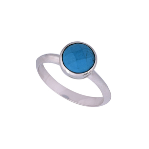 Solid 925 Sterling Silver <b>Ring</b> with 8mm round Shape Faceted <b>Turquoise</b> Gemstone Handmade Jewelry for Wedding or Party - Product Image 2