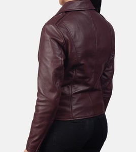 Chaqueta de cuero auténtico estilo motorista para mujer en beige oscuro aspecto deportivo moda barato diseño personalizado al por mayor llegada - Product Image 4