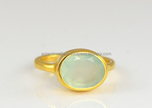 Aqua Calcedony Gemstone Bagues en argent sterling 925 plaquées or faites à la main - Product Image 2