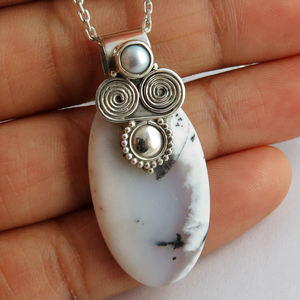 Collar con Colgante de Plata de Ley con Ópalo Dendrítico Azul y Perla de Alta Calidad, Joyería Única para Niñas y Mujeres - Product Image 5