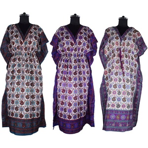 Nouvelle mode de robes islamiques africaines longues à col en V Abaya Kaftan pour femmes malaisiennes robe turque longue sans manches robe musulmane Hand Block - Product Image 1