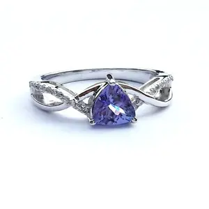 Perhiasan halus mode baru cincin batu permata cz biru tanzanite berlian pernikahan pertunangan perak murni 925 kustom untuk wanita