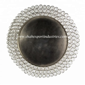 Plato Redondo de Acero Inoxidable Plateado Pulido, Hecho a Mano, con Borde de Cuentas de Cristal, para Decoración de Mesa de Boda, Camping, Vajilla - Product Image 2