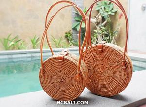 Sacs à main en paille bio motif étoile cercle Summer Beach Ethnic Handmade avec deux poignées Original Export Quality Bali Style - Product Image 3