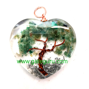 Green Aventurine Orgone Heart Pendant Feng Shui Style <b>Crystal</b> Gemstone with Handmade <b>Tree</b> - Product Image 1