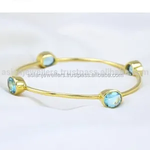 Bracelet en topaze bleu naturelle, pierres précieuses, argent Sterling 925, décor en or