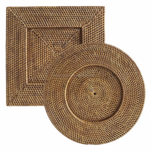 Placa de cargador de ratán cuadrada y redonda, color marrón, súper calidad - Product Image 1