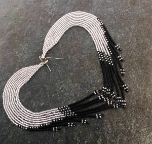 <b>Long</b> beaded <b>earrings</b>, <b>Silver</b>, Black - Product Image 1