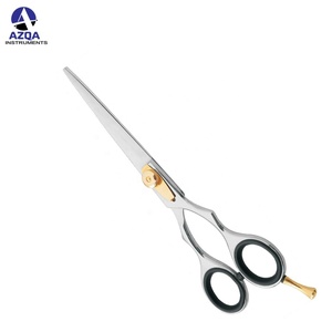 Ciseaux de coiffure professionnels en acier inoxydable bleu avec bord biseauté, repose-doigts réglable et vis de fixation - Product Image 5