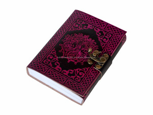 Celtique Arbre De Vie À La Main Steampunk En Relief Plume Rose Avec Noir 100% En Cuir Véritable Journal Cahier & Carnet De Croquis Journal - Product Image 5