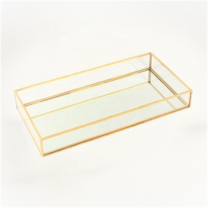 Plateau d'affichage de bijoux en verre d'or avec la base de miroir-stockage portatif de luxe - Product Image 4