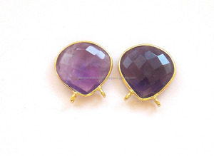 Fait à la main belle améthyste pierre précieuse forme de coeur plaqué or bijoux lunette à facettes pierre de naissance connecteur Boho - Product Image 5