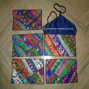 Nouveau fait à la main multicolore Patchwork coton Designer chaîne pochette sacs à main longue RFID fermeture à glissière fournisseur en gros de l'Inde - Product Image 5