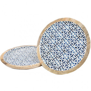 Bois de manguier Bol de Service De Service De Forme Ronde Plaque - Product Image 1