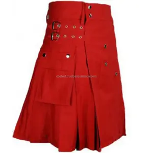 COSH KILTS New Product Red Cotton Modern Utility Working Kilt Supplier From Pakistan Wholesale Fashion Kilts Vendors
