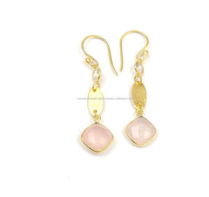 Cuentas de múltiples piedras preciosas de cuarzo rosa, joyería chapada en oro, cuentas envueltas en alambre, abalorio, piedra natal, conjunto de pendientes bohemios - Product Image 1