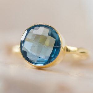 925 <b>sterling</b> <b>silver</b> blue topaz quartz gemstone gold vermeil <b>stacking</b> <b>ring</b> - Product Image 1