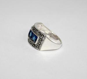 Natural Blue Topaz <b>Ring</b> Sterling Silver <b>Marcasite</b> Gemstone <b>Ring</b> Jewelry for Wholesale - Product Image 3