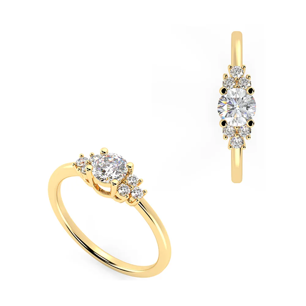 แหวนเพชรสีเหลืองทอง18K สัญญา18kt เพชรโมอิสซาไนต์แหวนทองสีเหลืองแหวนหมั้นผู้หญิง