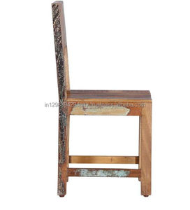 Silla de Comedor de Madera Maciza Reciclada de Estilo Rústico Antiguo con Respaldo Bajo - Product Image 3