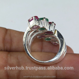 Đáng Yêu 925 Sterling Silver <span class=keywords><strong>Ruby</strong></span> Emerald Handmade Thiết Kế Nhẫn - Product Image 2
