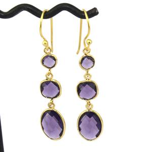 Pendiente de gota de cuarzo y amatista púrpura, Pendientes chapados en oro y latón, ajuste de bisel, gota colgante, joyería hecha a mano - Product Image 2