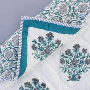 Stampa a blocchi di cotone blu morbido stampato a mano lascia il modello boho jaipuri rajai <span class=keywords><strong>trapunta</strong></span> da <span class=keywords><strong>letto</strong></span> <span class=keywords><strong>matrimoniale</strong></span> - Product Image 5