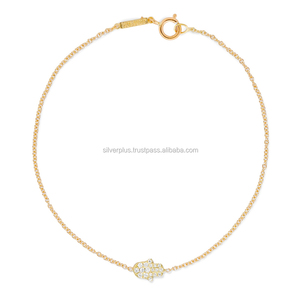 Pulsera de Cadena con Mano de Fátima Hamsa en Oro Rosa de 18K con Diamantes Naturales, Brazaletes de Plata, Joyería Clásica para Boda y Compromiso - Product Image 1