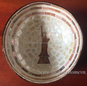 Cuenco redondo de bambú lacado, cáscara de huevo, de Vietnam - Product Image 4