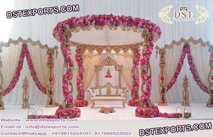 Boda hindú Ganesha de madera Mandap Ganesha madera Mandapam para boda Tamil boda real redondo de madera Mandap Reino Unido - Product Image 4