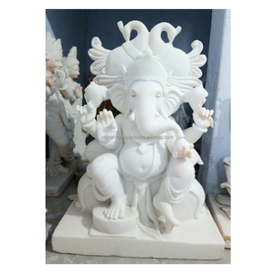รูปปั้นพระพิฆเนศหินอ่อนมาครานาสีขาว - Product Image 1
