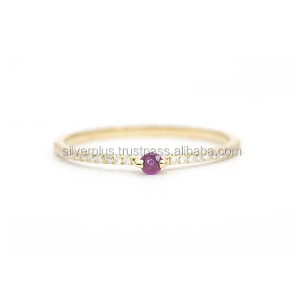 Genuine Ruby Gemstone 14K Solid Yellow Gold Engagement Diamond Ring WholesaleジュエリーSupplier